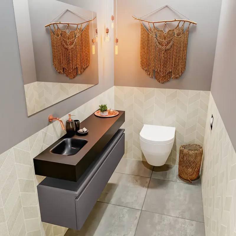 Nu Kopen Mondiaz Andor toiletmeubel 120cm donkergrijs met zwarte wastafel links zonder kraangat