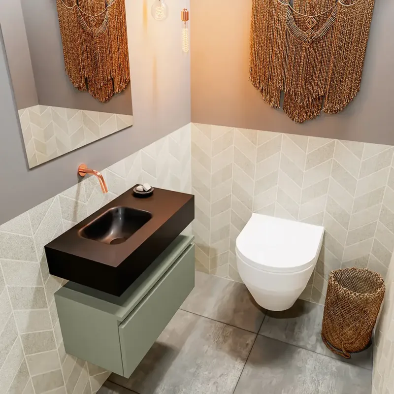 Flitsaanbieding Mondiaz Andor toiletmeubel 60cm army met zwarte wastafel links zonder kraangat