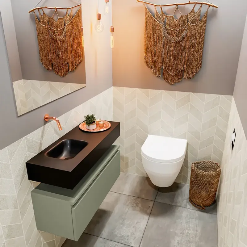 Nieuw Mondiaz Andor toiletmeubel 80cm army met zwarte wastafel links zonder kraangat