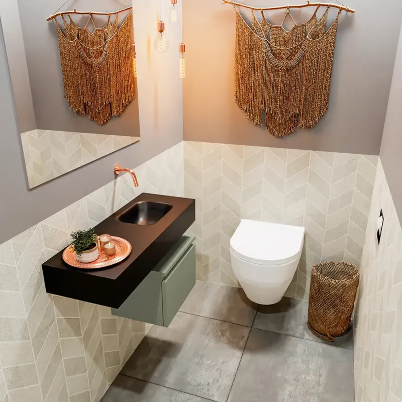 Flitsaanbieding Mondiaz Andor toiletmeubel 40cm army met zwarte wastafel 80cm rechts zonder kraangat