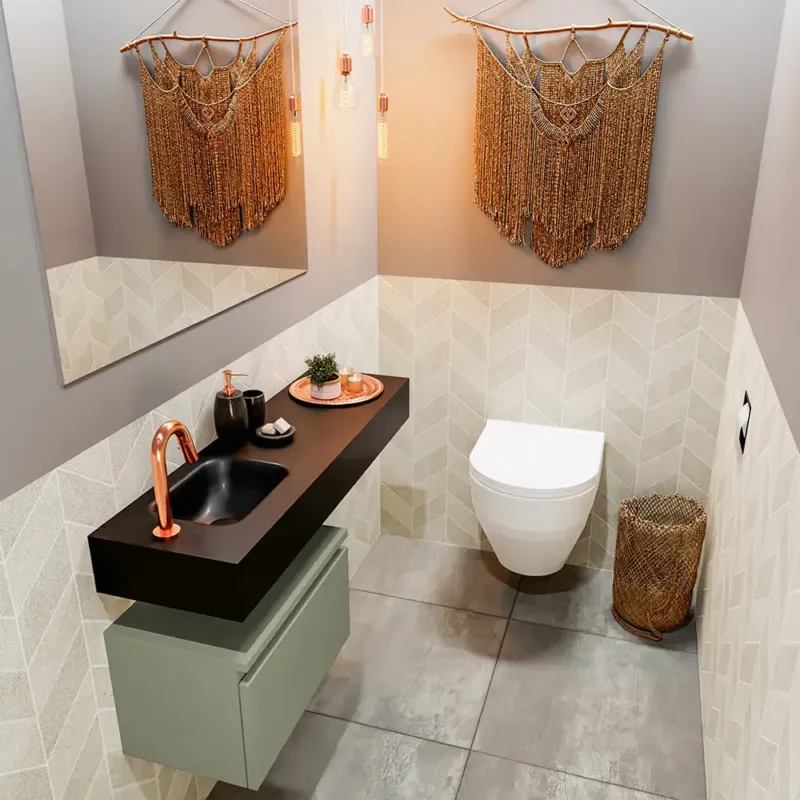 Bestel Nu Mondiaz Andor toiletmeubel 50cm army met zwarte wastafel 100cm links met kraangat