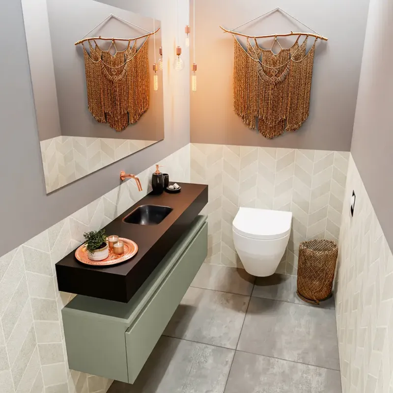 Flitsaanbieding Mondiaz Andor toiletmeubel 120cm army met zwarte wastafel midden zonder kraangat