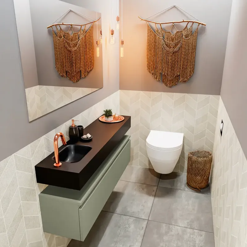 Shop Nu Mondiaz Andor toiletmeubel 120cm army met zwarte wastafel links met kraangat