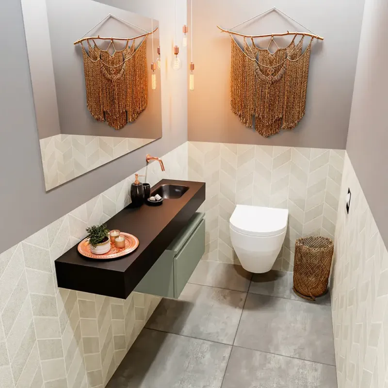 Aanbieding Mondiaz Andor toiletmeubel 60cm army met zwarte wastafel 120cm rechts zonder kraangat