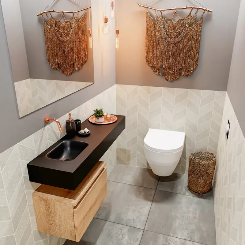 Alleen Vandaag Mondiaz Andor toiletmeubel 50cm eiken met zwarte wastafel 100cm links zonder kraangat