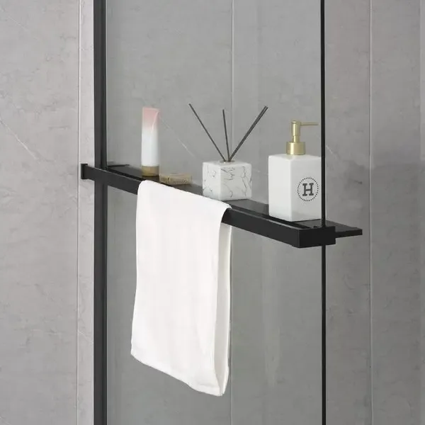 Hoge Kwaliteit Sanigoods Obby inkortbaar handdoekrek / planchet voor douchewand mat zwart 140cm