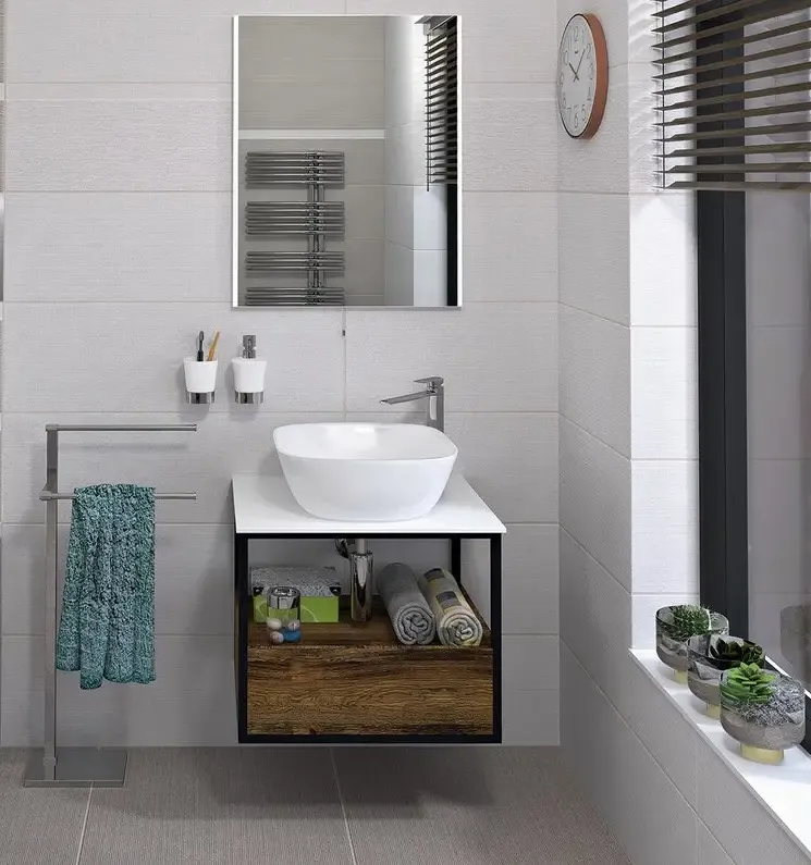 Sapho Skara badmeubel met Solid Surface wastafelblad 59cm eiken collingwood Uitverkoop