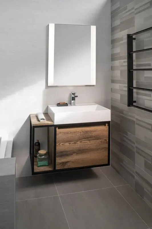 Speciale Aanbieding Sapho Skara badmeubel met witte wastafel 80cm eiken collingwood