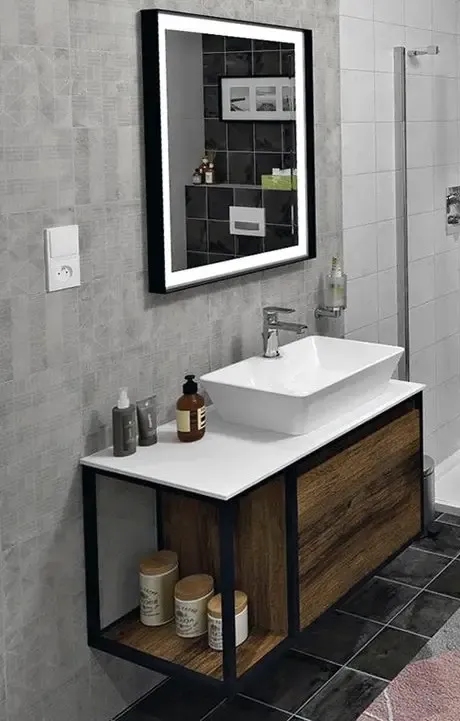 Sapho Skara badmeubel met Solid Surface wastafelblad 80cm eiken collingwood Op = Op