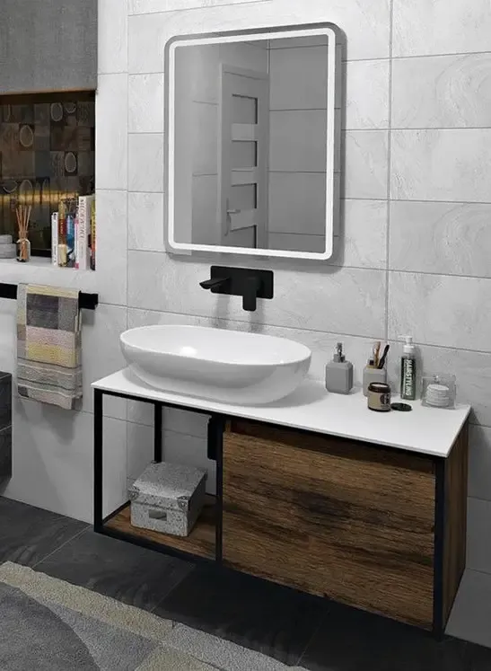 Nieuw Sapho Skara badmeubel met Solid Surface wastafelblad 100cm eiken collingwood