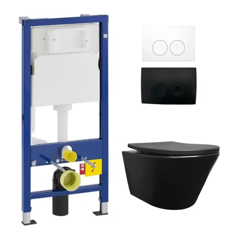 Korting Geberit UP100 toiletset met Mueller Afesta randloos toilet mat zwart en softclose zitting