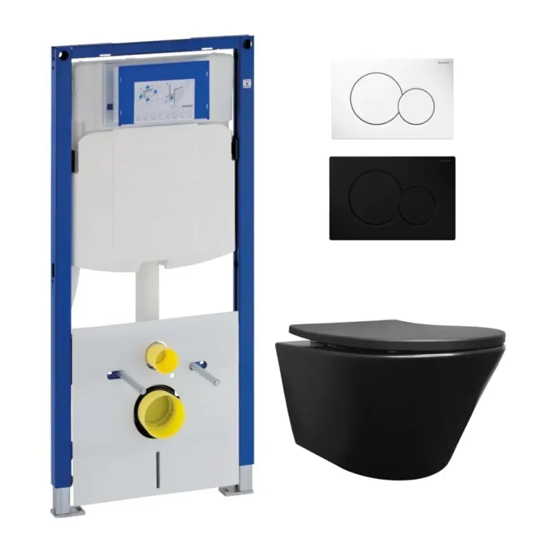 Geberit UP320 toiletset met Mueller Afesta randloos toilet mat zwart en softclose zitting Meest Verkocht