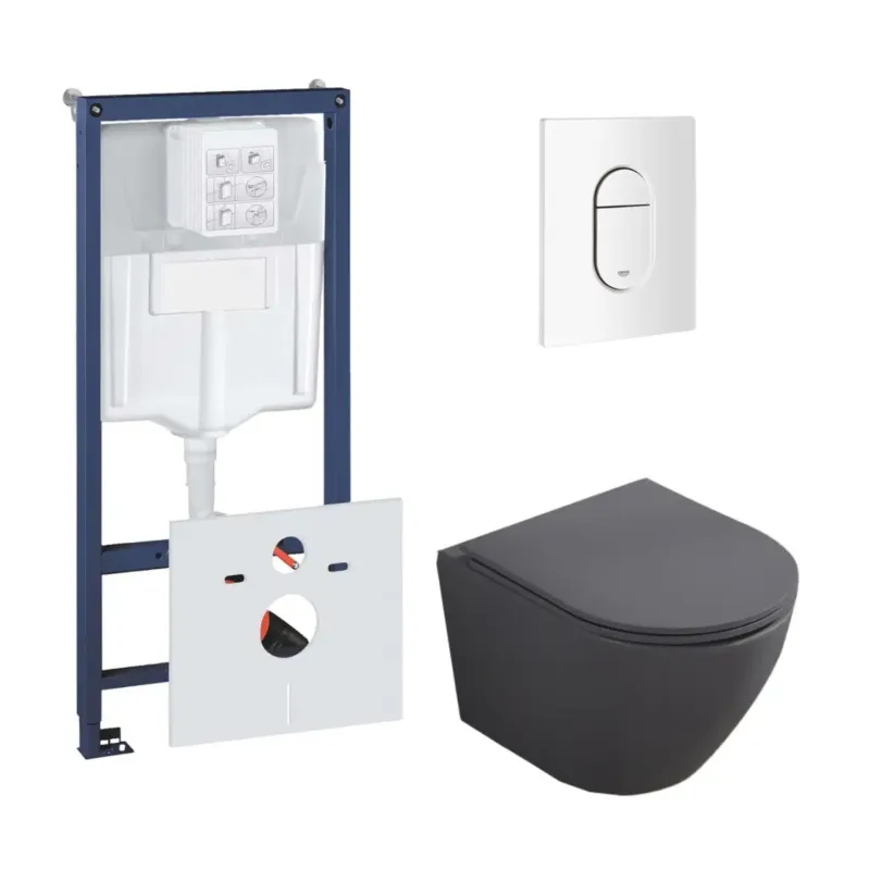 Meest Verkocht Grohe Rapid toiletset met Saniclear Itsie mat antraciete toiletpot randloos met softclose zitting