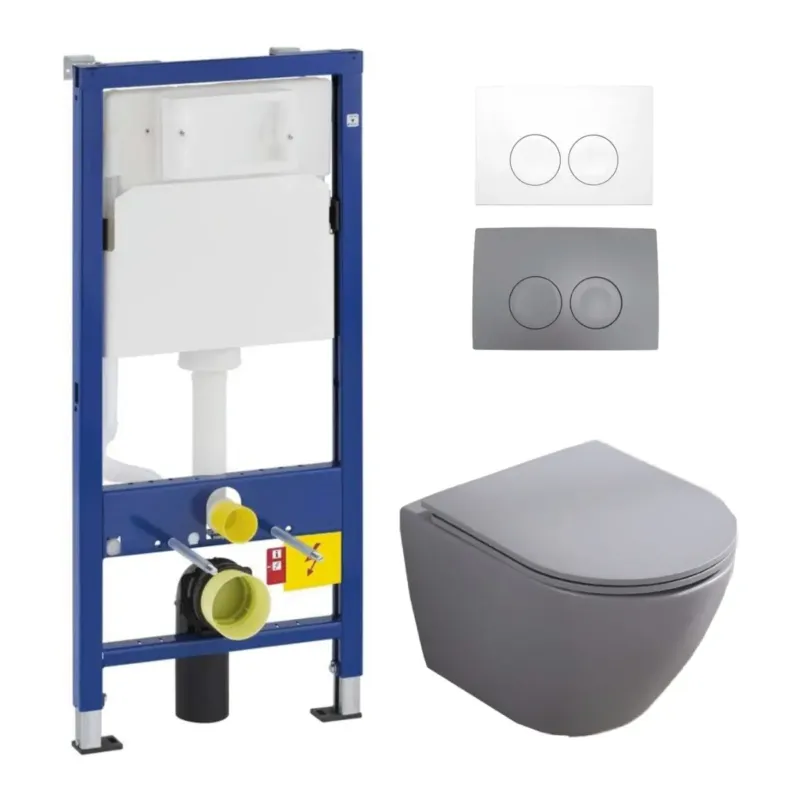 Geberit UP100 toiletset met Saniclear Itsie mat grijze toiletpot randloos met softclose zitting Koopje