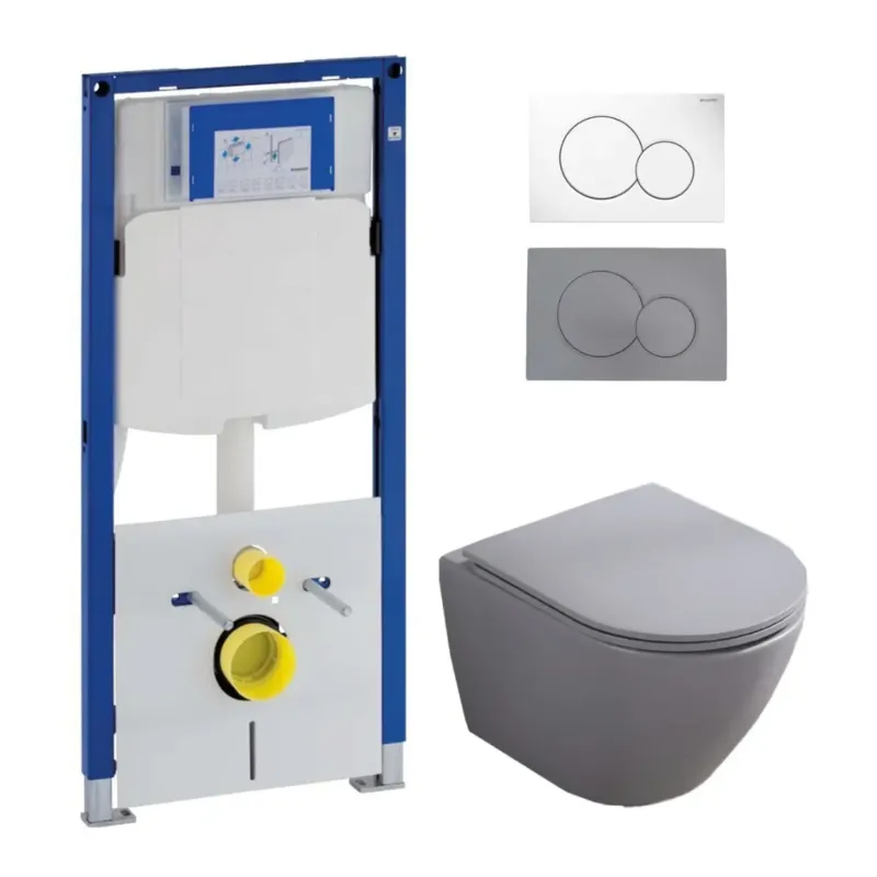 Fabrieksprijs Geberit UP320 toiletset met Saniclear Itsie mat grijze toiletpot randloos met softclose zitting