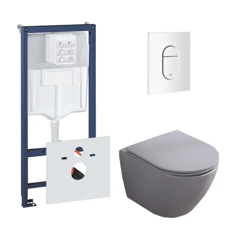 Exclusieve Aanbieding Grohe Rapid toiletset met Saniclear Itsie mat grijze toiletpot randloos met softclose zitting
