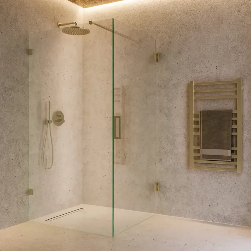 Flitsaanbieding Saniclear Brass profielloze douchecabine 120x90cm met 90cm deur geborsteld messing