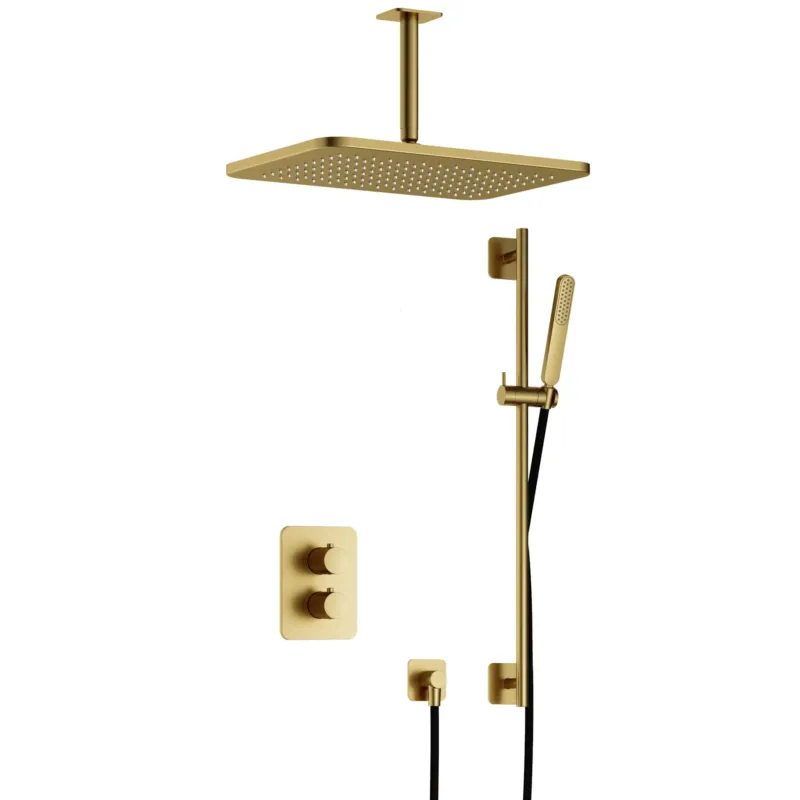 Nu Kopen Hotbath Gal IBS40ABBP inbouwdouche met plafondbuis, glijstang en 27x40cm hoofddouche geborsteld messing PVD