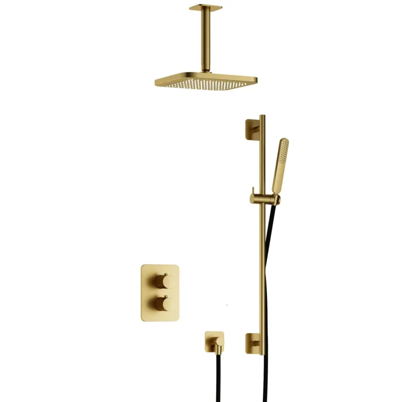Hotbath Gal IBS40ABBP inbouwdouche met plafondbuis en glijstang geborsteld messing PVD Dagaanbieding