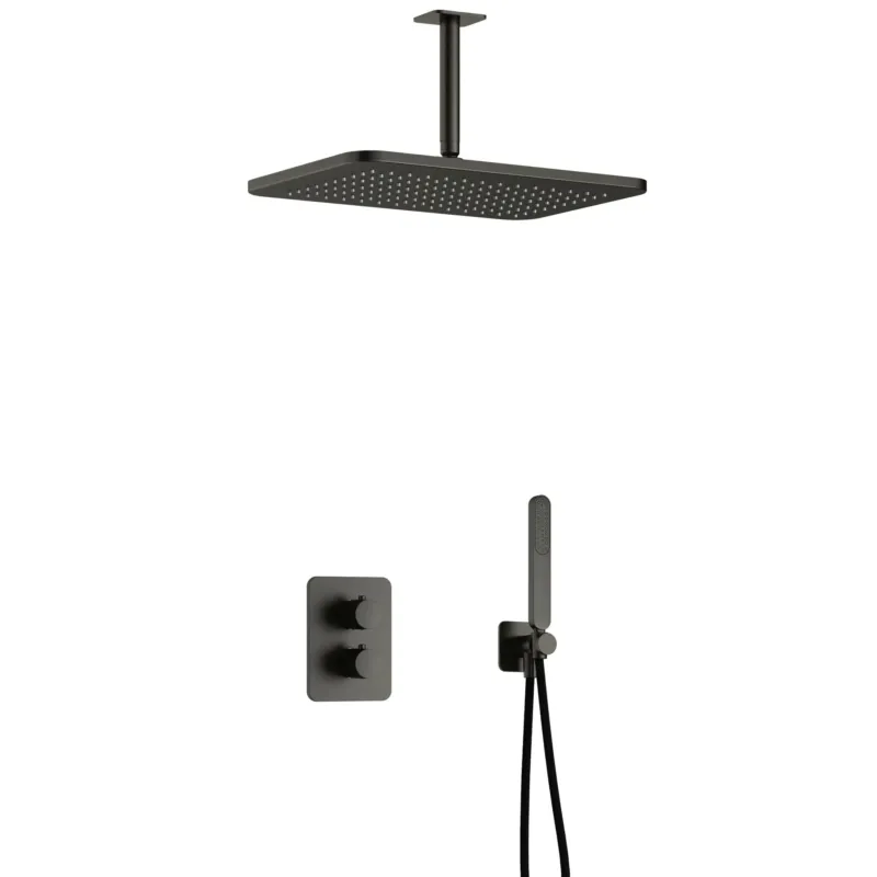 Hotbath Gal IBS40ABGP inbouwdouche met plafondbuis en 27x40cm hoofddouche geborsteld gunmetal PVD Direct Beschikbaar