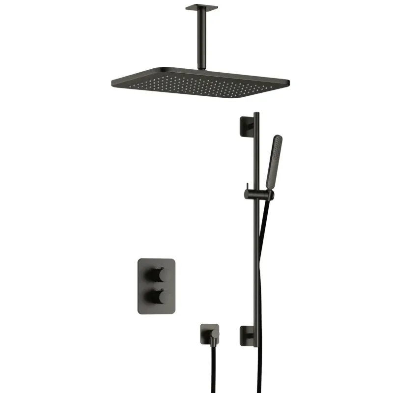 Hotbath Gal IBS40ABGP inbouwdouche met plafondbuis, glijstang en 27x40cm hoofddouche geborsteld gunmetal PVD Alleen Vandaag