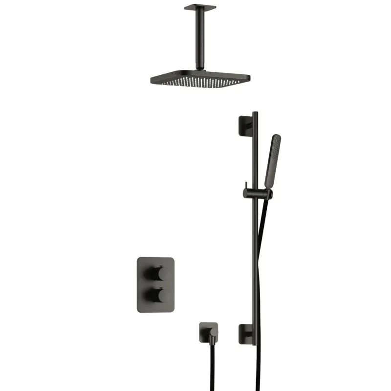 Hotbath Gal IBS40ABGP inbouwdouche met plafondbuis en glijstang geborsteld gunmetal PVD Direct Verzonden