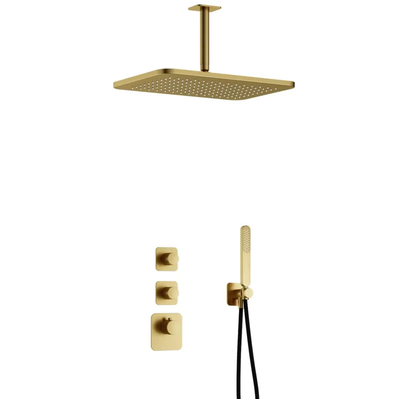 Hotbath Gal IBS40BBP High Flow inbouwdouche met plafondbuis en 27x40cm hoofddouche geborsteld messing PVD Koop Vandaag