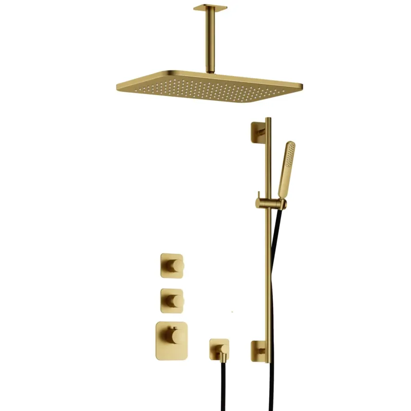 Beperkt Aanbod Hotbath Gal IBS40BBP High Flow inbouwdouche met plafondbuis, glijstang en 27x40cm hoofddouche geborsteld messing PVD