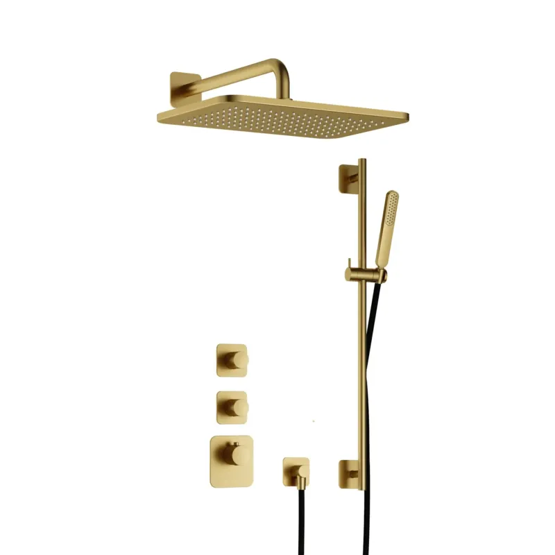 Hotbath Gal IBS40BBP High Flow inbouwdouche met glijstang en 27x40cm hoofddouche geborsteld messing PVD Speciale Aanbieding
