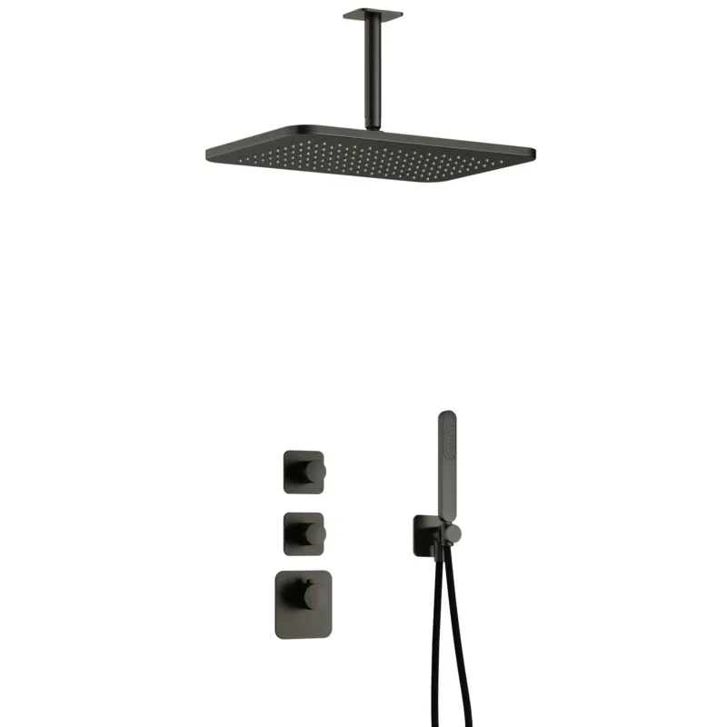 Hotbath Gal IBS40BGP High Flow inbouwdouche met plafondbuis en 27x40cm hoofddouche geborsteld gunmetal PVD Meest Verkocht