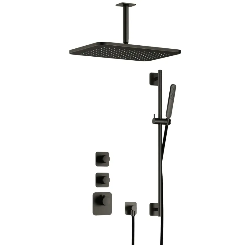 Hotbath Gal IBS40BGP High Flow inbouwdouche met plafondbuis, glijstang en 27x40cm hoofddouche geborsteld gunmetal PVD Hoge Kwaliteit