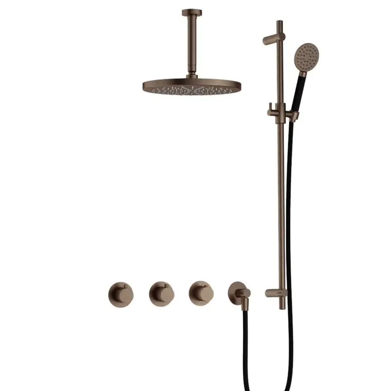 Snelle Levering Hotbath Cobber IBS70 inbouwdouche met ronde handdouche, 15cm plafondbuis, 30cm hoofddouche en glijstang verouderd messing