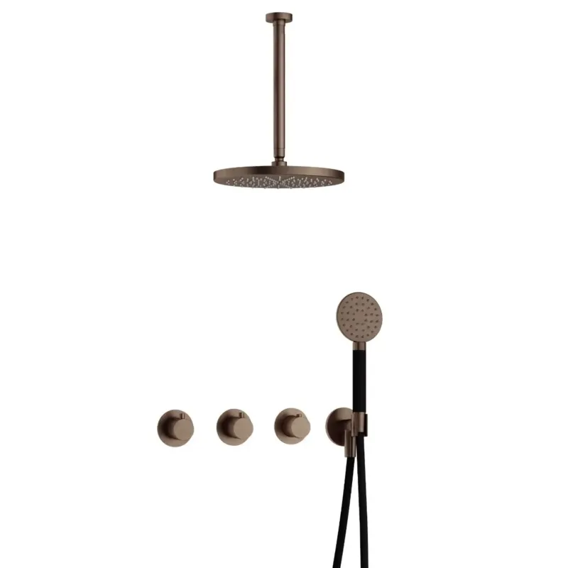 Direct Beschikbaar Hotbath Cobber IBS70 inbouwdouche met ronde handdouche, 30cm plafondbuis en 30cm hoofddouche verouderd messing