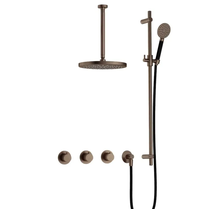 Meest Verkocht Hotbath Cobber IBS70 inbouwdouche met ronde handdouche, 30cm plafondbuis, 30cm hoofddouche en glijstang verouderd messing