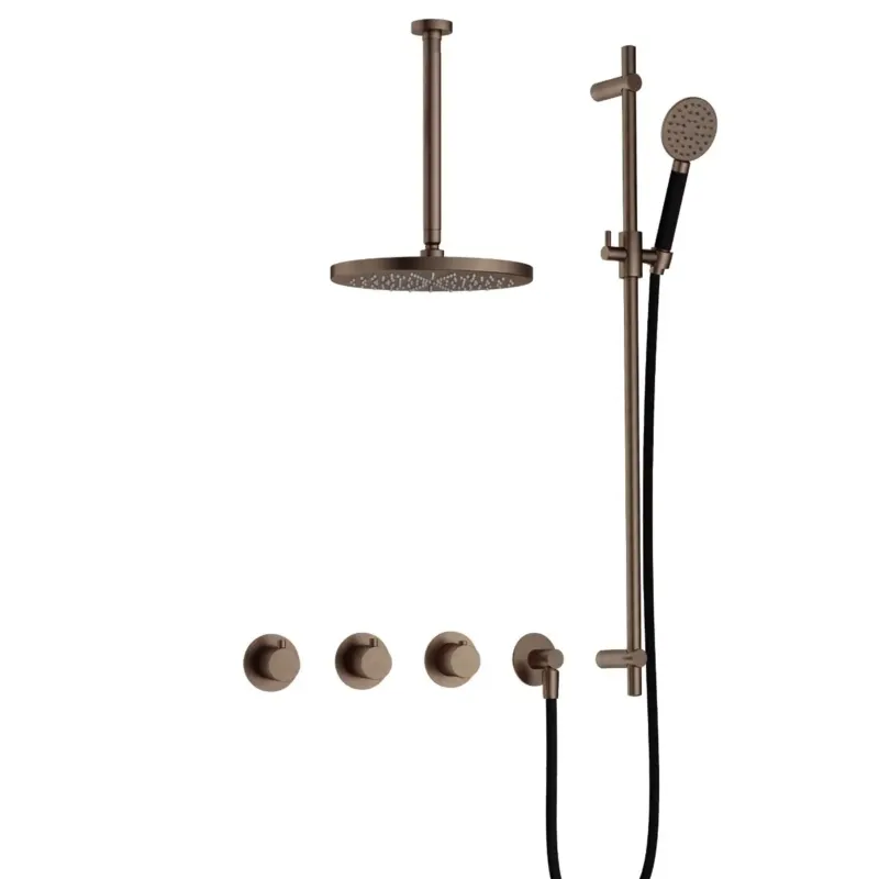 Hotbath Cobber IBS70 inbouwdouche met ronde handdouche, 30cm plafondbuis en glijstang verouderd messing Op = Op