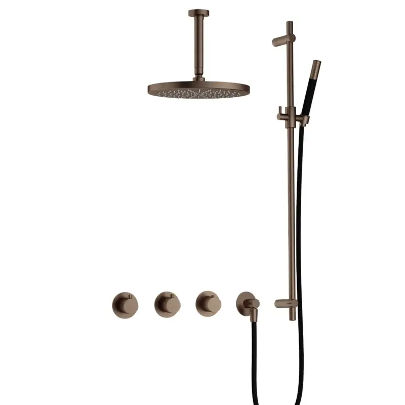 Hotbath Cobber IBS70 inbouwdouche met 15cm plafondbuis, 30cm hoofddouche en glijstang verouderd messing Direct Verzonden