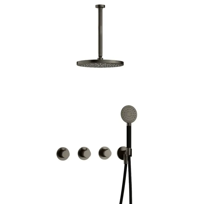 Lage Kosten Hotbath Cobber IBS70 inbouwdouche met ronde handdouche, 30cm plafondbuis en 30cm hoofddouche verouderd ijzer