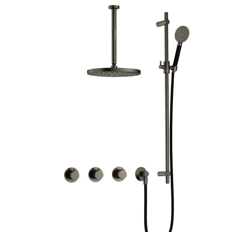 Lage Kosten Hotbath Cobber IBS70 inbouwdouche met ronde handdouche, 30cm plafondbuis, 30cm hoofddouche en glijstang verouderd ijzer