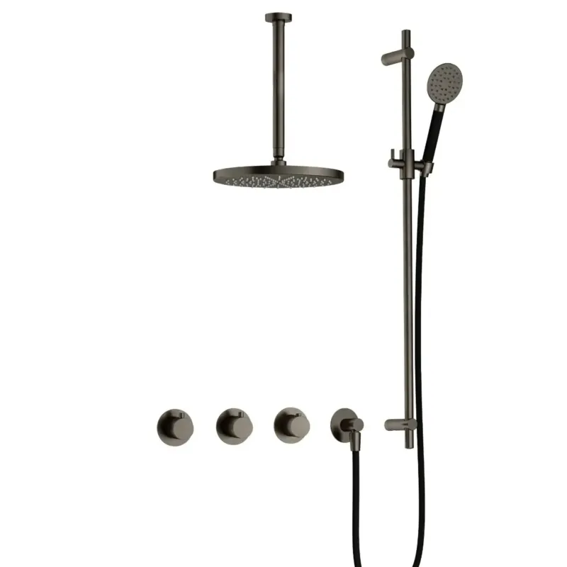 Hotbath Cobber IBS70 inbouwdouche met ronde handdouche, 30cm plafondbuis en glijstang verouderd ijzer Nieuw