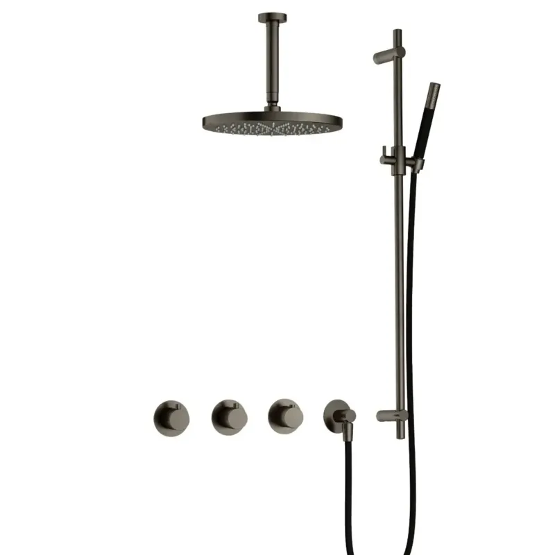 Hoge Kwaliteit Hotbath Cobber IBS70 inbouwdouche met 15cm plafondbuis, 30cm hoofddouche en glijstang verouderd ijzer
