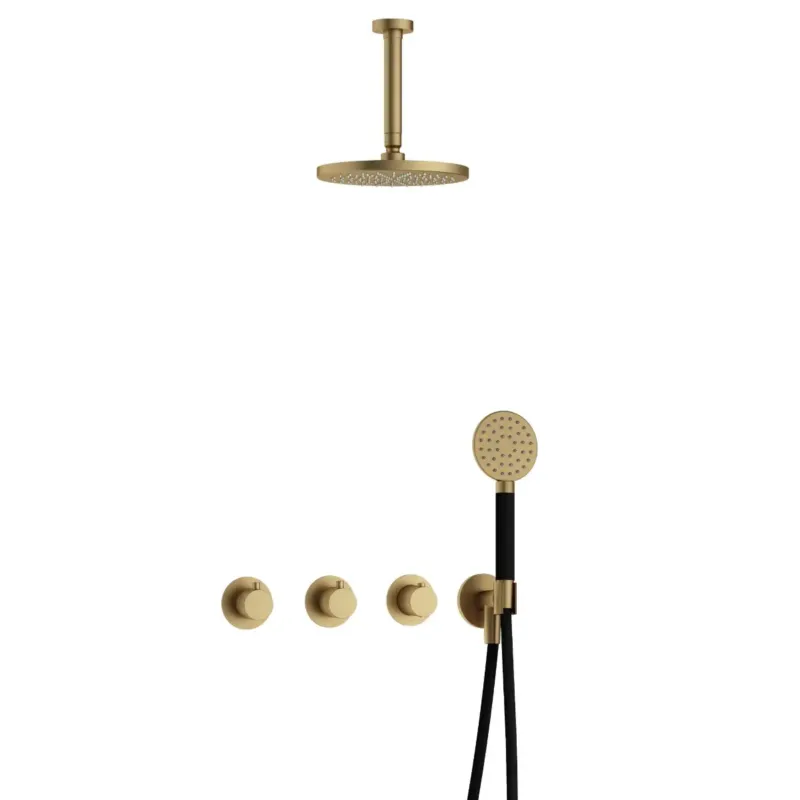 Hotbath Cobber IBS70 inbouwdouche met ronde handdouche en 15cm plafondbuis geborsteld messing Koopje