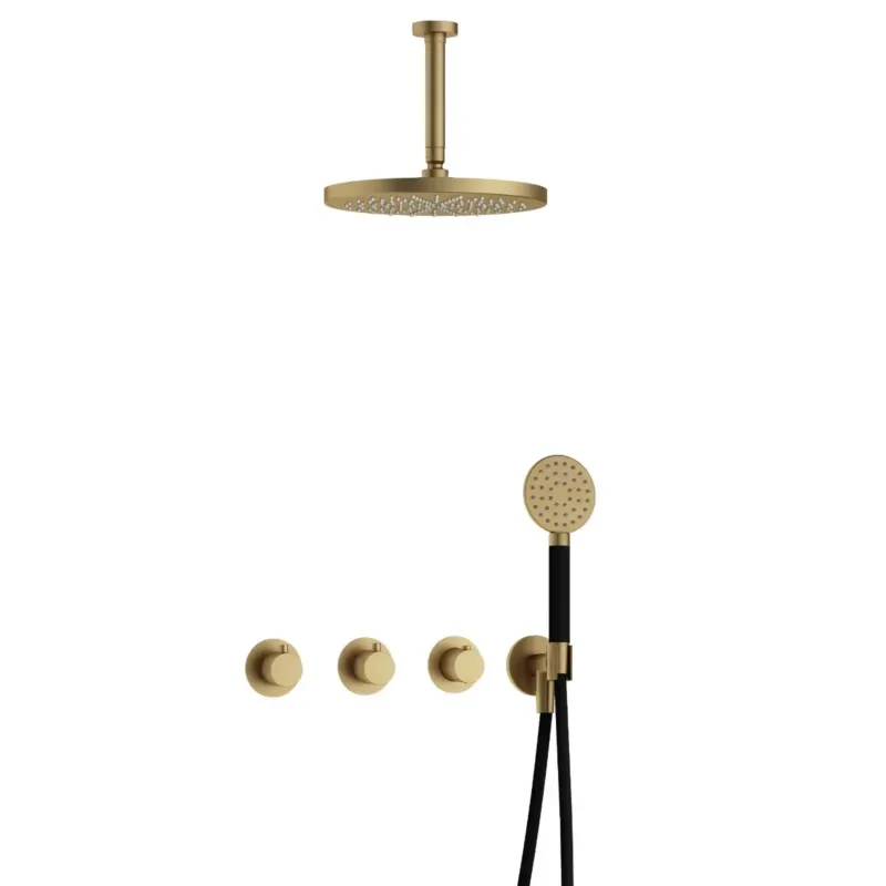 Meest Verkocht Hotbath Cobber IBS70 inbouwdouche met ronde handdouche, 15cm plafondbuis en 30cm hoofddouche geborsteld messing