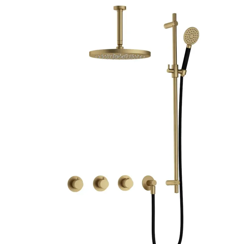 Beste Prijs Hotbath Cobber IBS70 inbouwdouche met ronde handdouche, 15cm plafondbuis, 30cm hoofddouche en glijstang geborsteld messing