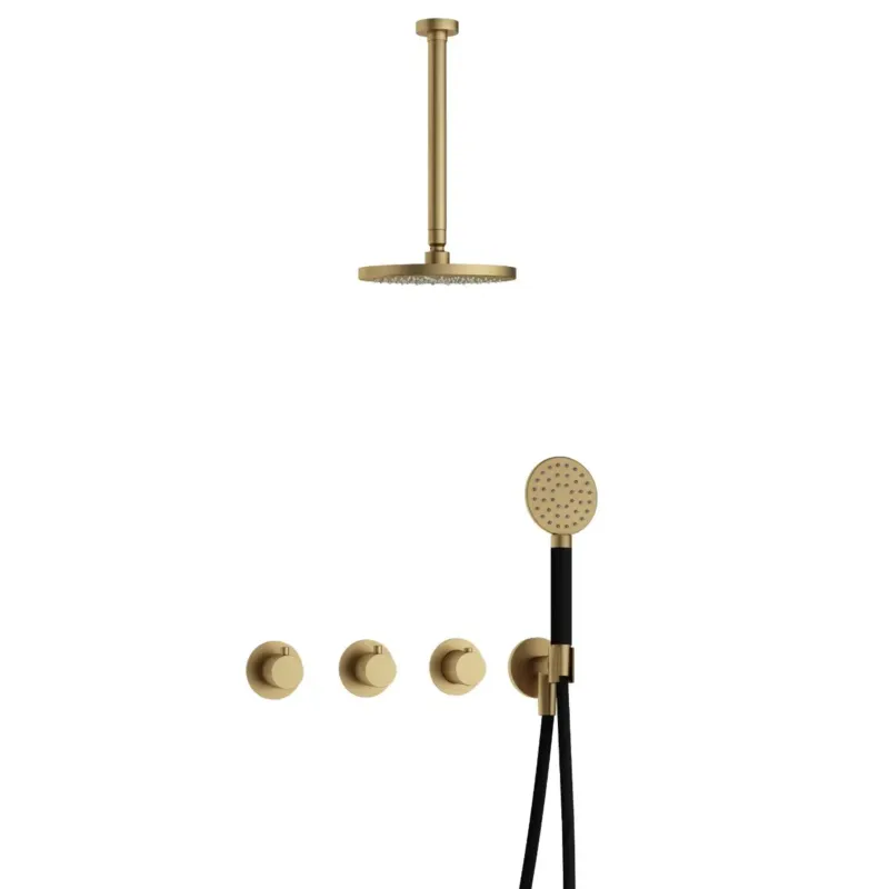 Dagaanbieding Hotbath Cobber IBS70 inbouwdouche met ronde handdouche en 30cm plafondbuis geborsteld messing