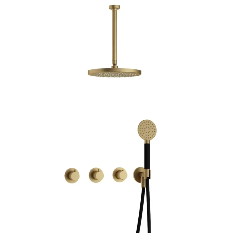 Hotbath Cobber IBS70 inbouwdouche met ronde handdouche, 30cm plafondbuis en 30cm hoofddouche geborsteld messing Betaalbaar