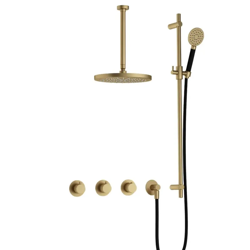 Laatste Versie Hotbath Cobber IBS70 inbouwdouche met ronde handdouche, 30cm plafondbuis en glijstang geborsteld messing