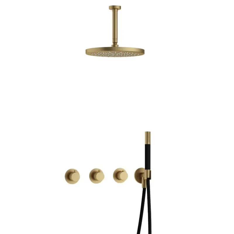 Hotbath Cobber IBS70 inbouwdouche met 15cm plafondbuis en 30cm hoofddouche geborsteld messing Dagaanbieding