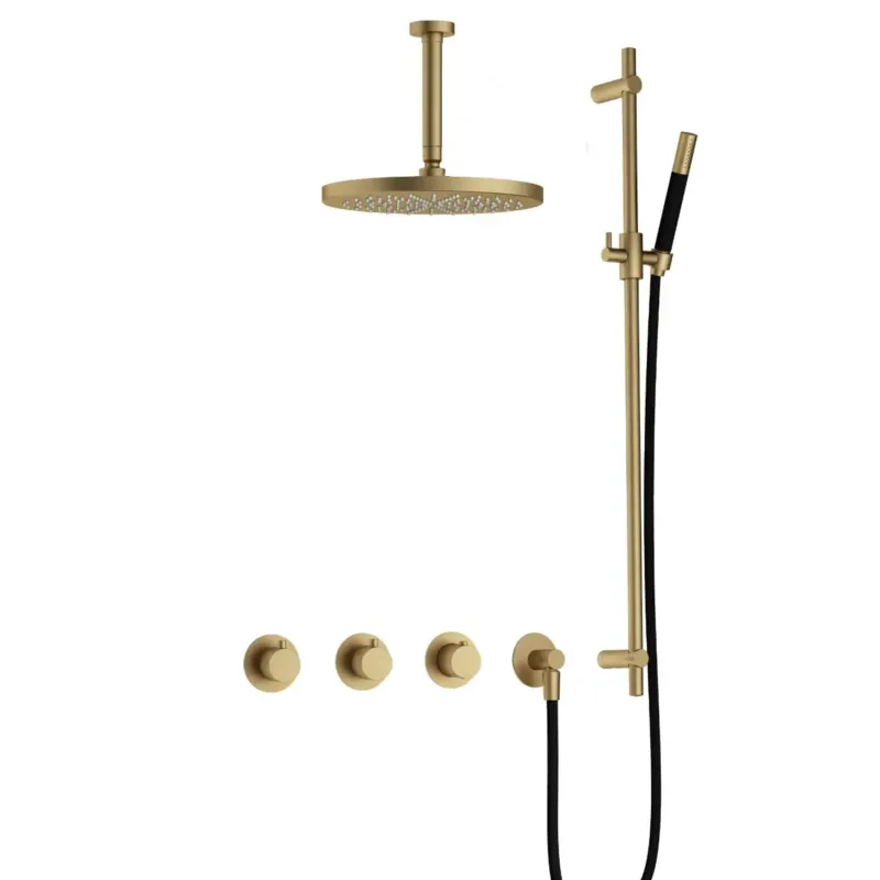 Hotbath Cobber IBS70 inbouwdouche met 15cm plafondbuis, 30cm hoofddouche en glijstang geborsteld messing Weekendaanbieding