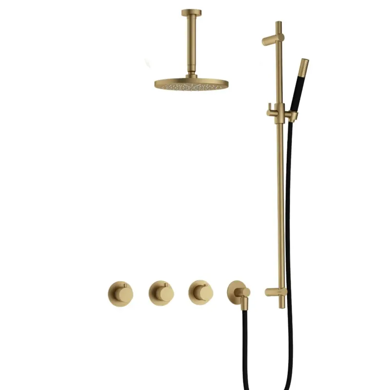 Finale Uitverkoop Hotbath Cobber IBS70 inbouwdouche met 15cm plafondbuis en glijstang geborsteld messing
