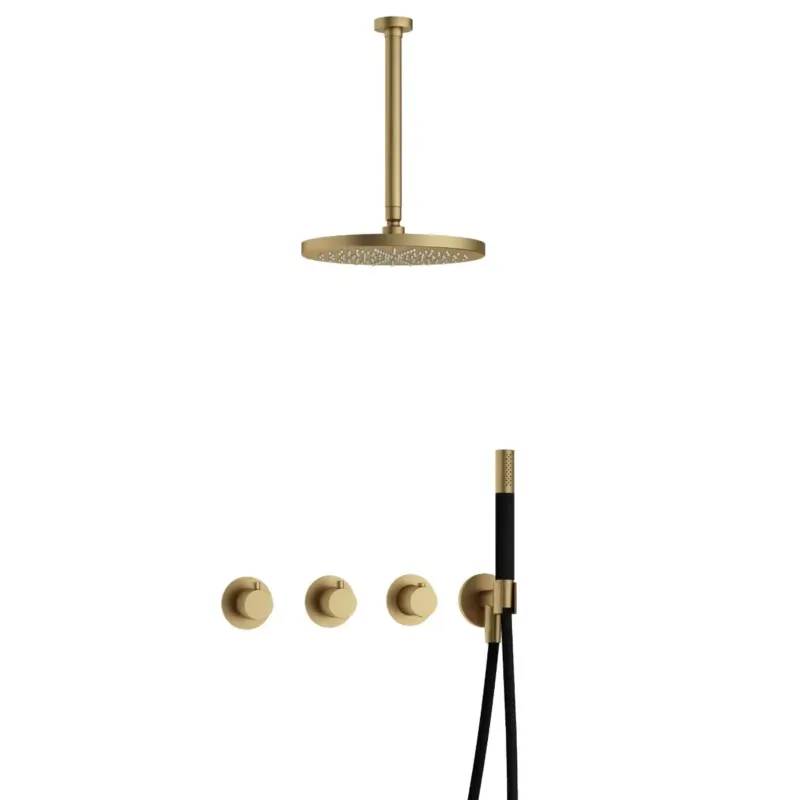 Hotbath Cobber IBS70 inbouwdouche met 30cm plafondbuis en 30cm hoofddouche geborsteld messing Finale Uitverkoop